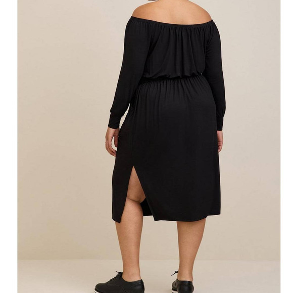NEW TORRID Dress Midi Size 2X Pockets Off Shoulder Supersoft Long Sleeve Black‎ - Picture 4 of 7